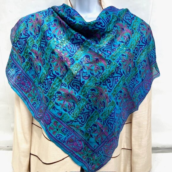 set of 2 Leonard Paris & Vintage Scarf Pure 100% Silk chiffon 26"x26 pink(15) - Picture 7 of 12